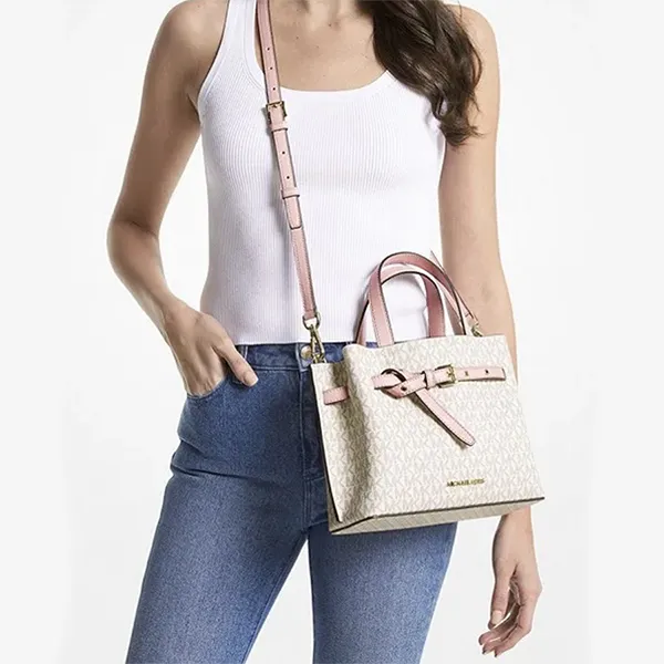 Túi Đeo Chéo Nữ Michael Kors MK Emilia Satchel Vanilla Blush Multi Màu Ghi Hồng T