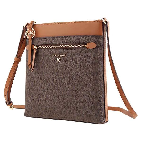 Túi Đeo Chéo Nữ Michael Kors MK Signature Jet Set Small North South Flat Crossbody Bag 32S1GT9C1B-252 Màu Nâu