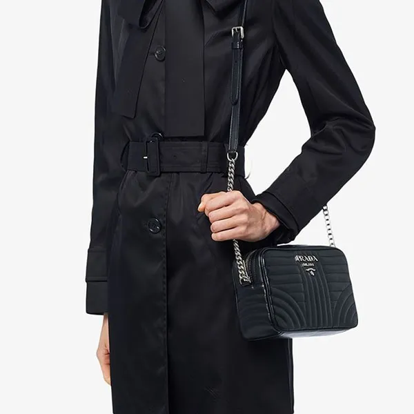 Túi Đeo Chéo Nữ Prada Diagramme Shoulder Bag In Black Leather Màu Đen - Túi xách - Vua Hàng Hiệu