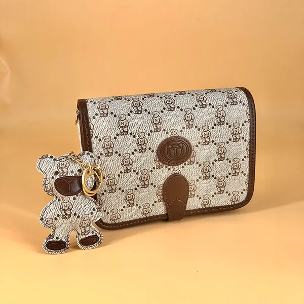 Túi Đeo Chéo Nữ TTWN BEAR TN2527 Xám Lưới Viền Nâu