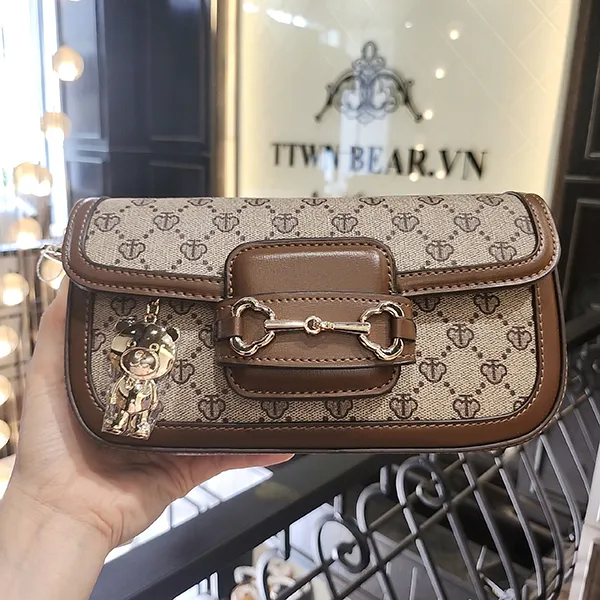 Túi Đeo Chéo Nữ TTWN BEAR TN3116 Lưới Xám Viền Nâu