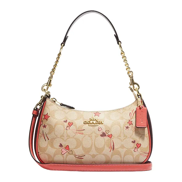 Túi Đeo Vai Nữ Coach Teri Shoulder Bag In Signature Canvas With Heart And Star Print CJ644 Phối Màu