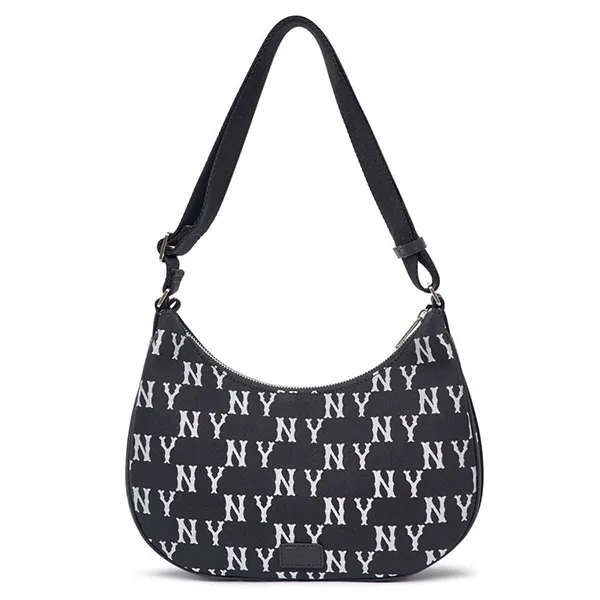Túi Đeo Vai Nữ MLB Big Classic Monogram Jacquard Large Hobo Bag New York Yankees Black 3ABQL023N-50BKS Màu Đen