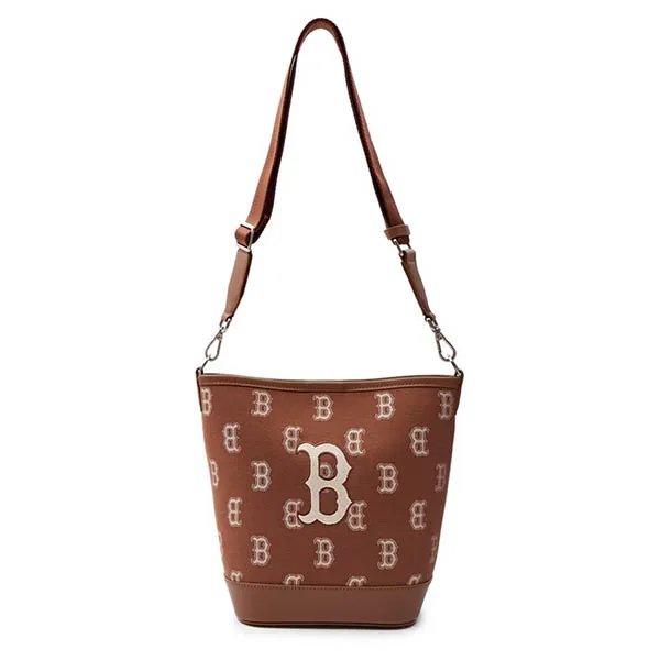 Túi Đeo Vai MLB Korea Big Classic Monogram Jacquard Bucket Bag Boston 3ABML023N-43BRS Màu Nâu