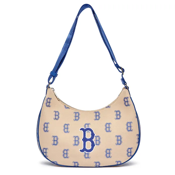 Túi Đeo Vai MLB Monogram Jacquard Hobo Bag Boston Red Sox 3ABQL023N-43SAL Màu Vàng Cát