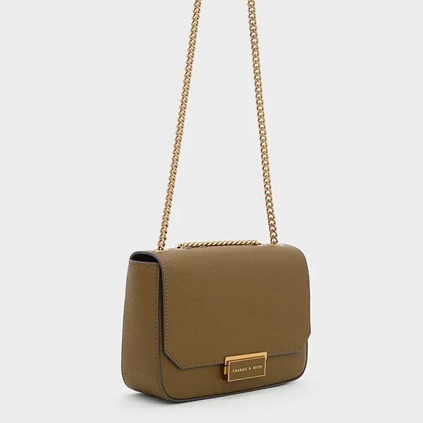 Túi Đeo Vai Nữ Charles & Keith CNK Chain Strap Shoulder Bag Khaki 80670517-8 Màu Khaki