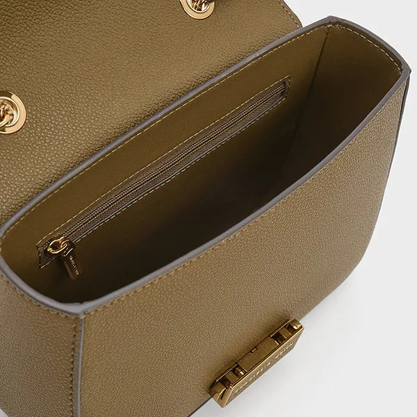 Túi Đeo Vai Nữ Charles & Keith CNK Chain Strap Shoulder Bag Khaki 80670517-8 Màu Khaki