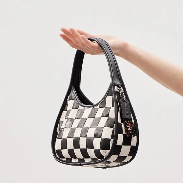 Túi Đeo Vai Nữ Coach Ergo Bag In Checkerboard Upcrafted Leather CK535 Kẻ Caro Đen Trắng