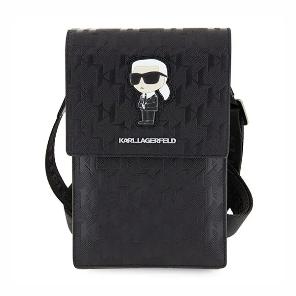 Túi Đựng Điện Thoại Karl Lagerfeld Saffiano Monogram Wallet Phone Bag Ikonik NFT Black Màu Đen