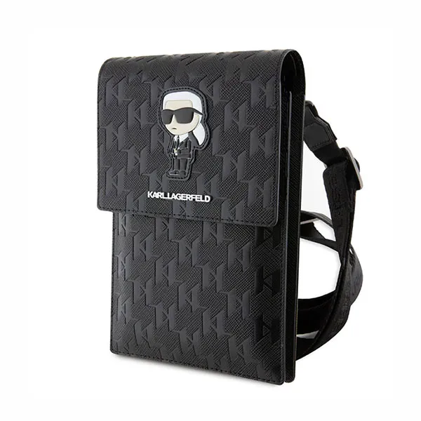 Túi Đựng Điện Thoại Karl Lagerfeld Saffiano Monogram Wallet Phone Bag Ikonik NFT Black Màu Đen