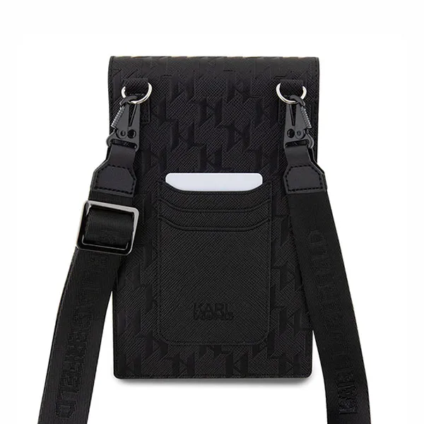 Túi Đựng Điện Thoại Karl Lagerfeld Saffiano Monogram Wallet Phone Bag Ikonik NFT Black Màu Đen