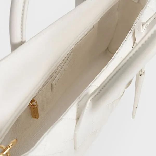 Túi Tote Nữ Charles & Keith CNK Nezu Quilted Bag White 31220013 Màu Trắng