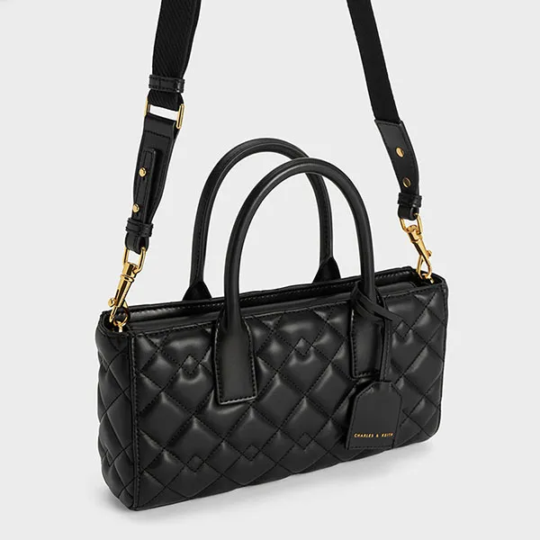 Túi Tote Nữ Charles & Keith CNK Nezu Quilted Bag Black CK2-31220013 Màu Đen