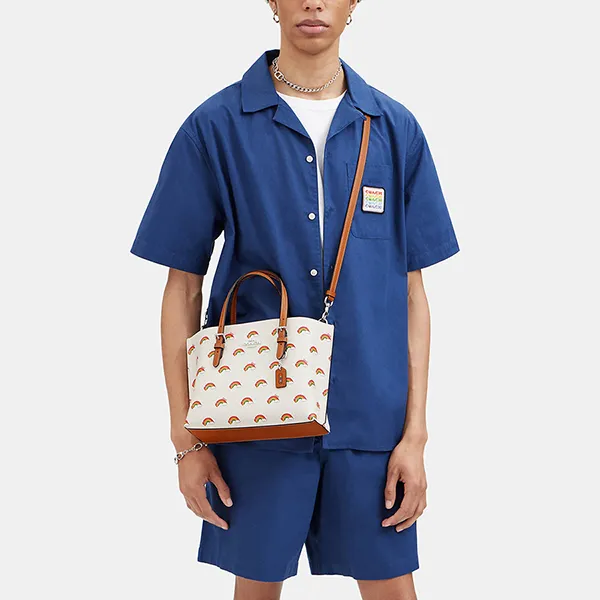 Túi Tote Nữ Coach Mollie Tote 25 With Rainbow Print CK373 Màu Kem Nâu