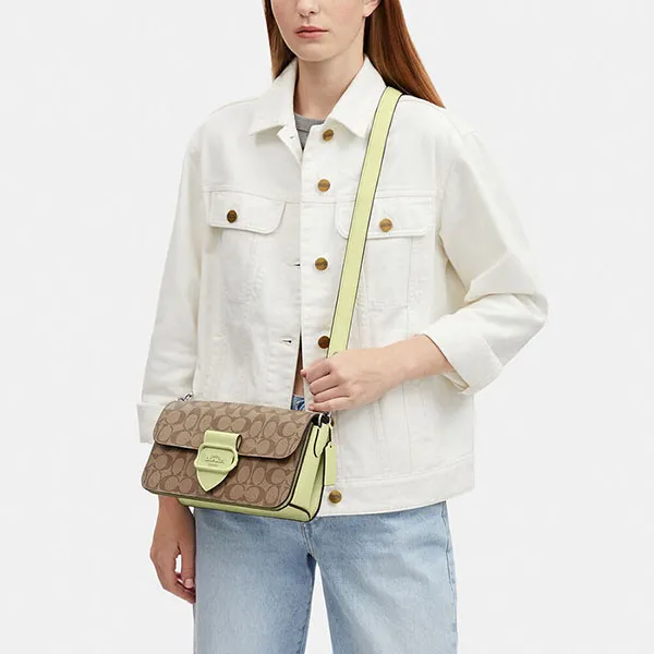 Túi Xách Nữ Coach Morgan Shoulder Bag In Signature Canvas CJ616 Màu Nâu Xanh