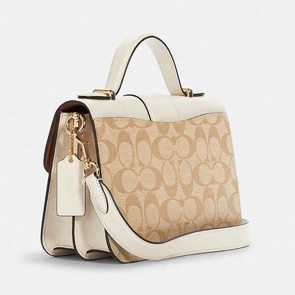 Túi Xách Nữ Coach Small Georgie Top Handle In Signature Canvas 6504 Màu Trắng Be - Túi xách - Vua Hàng Hiệu