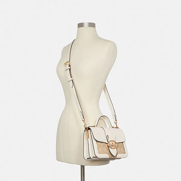 Túi Xách Nữ Coach Small Georgie Top Handle In Signature Canvas 6504 Màu Trắng Be - Túi xách - Vua Hàng Hiệu