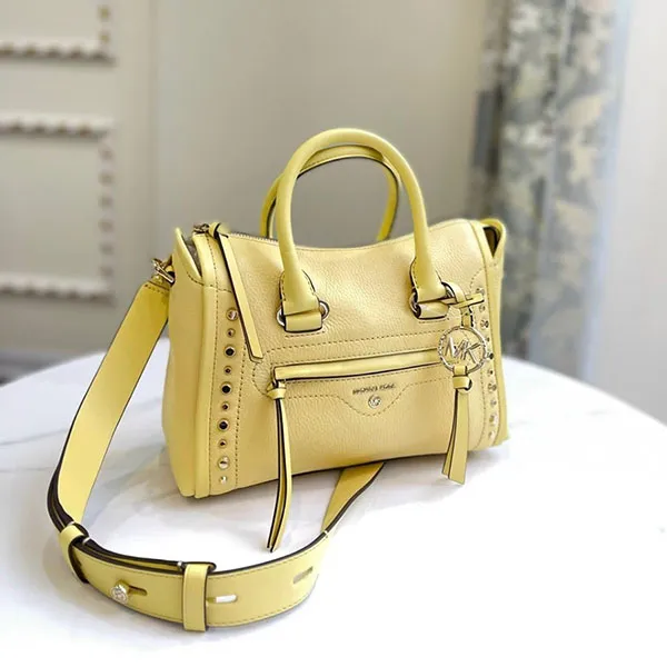 Túi Xách Nữ Michael Kors MK Carine Small Studded Pebbled Leather Satchel 30T0LCC0L Màu Vàng - Túi xách - Vua Hàng Hiệu