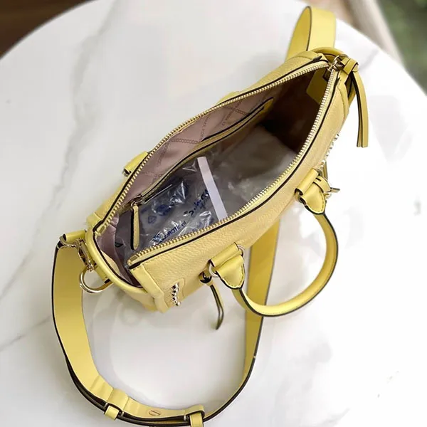 Túi Xách Nữ Michael Kors MK Carine Small Studded Pebbled Leather Satchel 30T0LCC0L Màu Vàng - Túi xách - Vua Hàng Hiệu