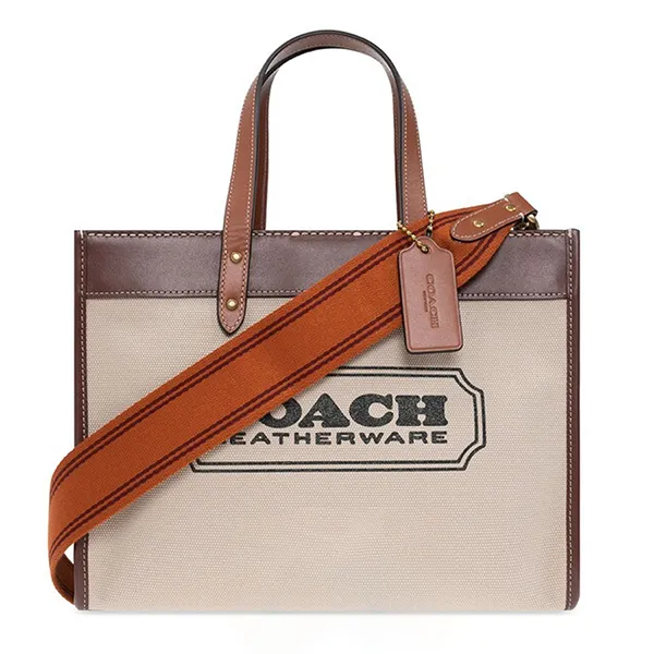 Túi Xách Tay Nữ Coach Field Tote 30 With Coach Badge C8459 B4TXJ Màu Be Nâu