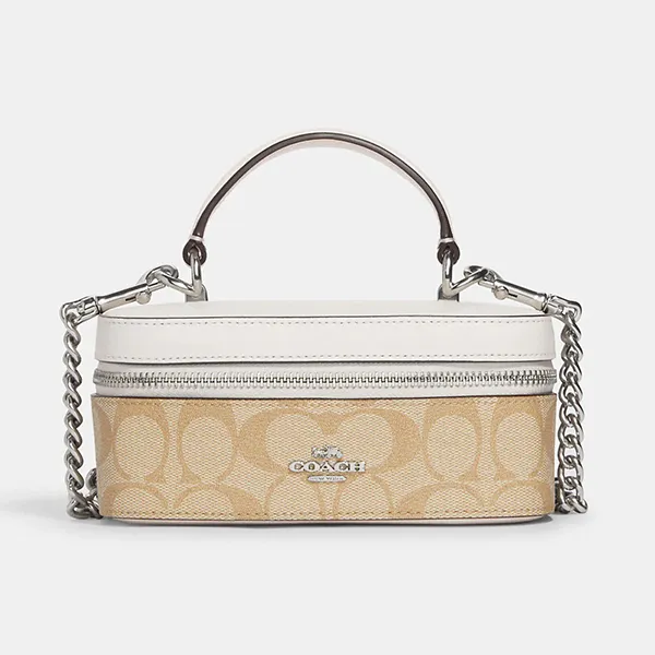 Túi Xách Tay Nữ Coach Train Case Crossbody In Signature Canvas CJ522 Màu Be