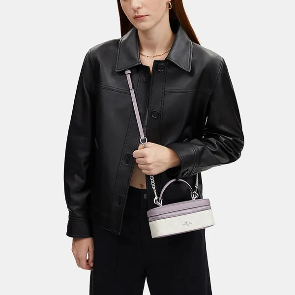 Túi Xách Tay Nữ Coach Train Case Crossbody In Signature Canvas CJ522 Màu Trắng Tím