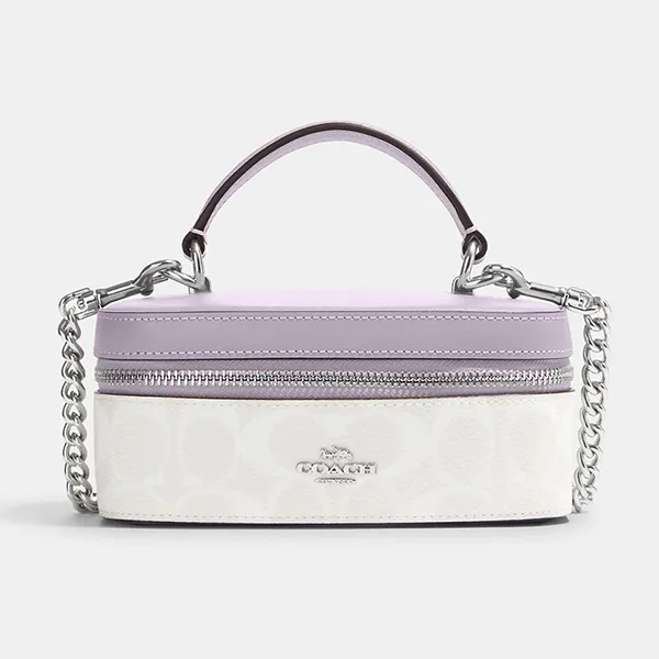 Túi Xách Tay Nữ Coach Train Case Crossbody In Signature Canvas CJ522 Màu Trắng Tím