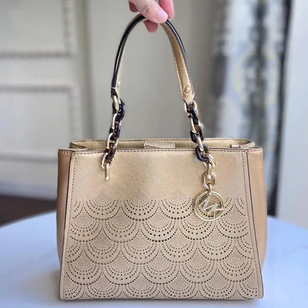 Túi Xách Tay Nữ Michael Kors MK Medium Sofia Perforated Handbag 35F8G05T6L Màu Vàng Gold