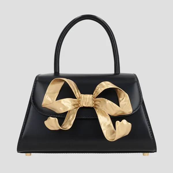 Túi Xách Tay Nữ Self-Portrait Leather With Gold Bow AW22-305/black Màu Đen