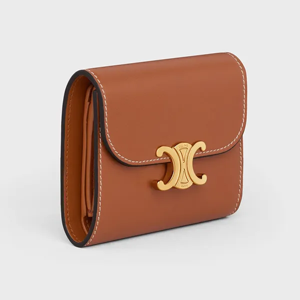 Ví Nữ Celine Small Wallet Triomphe In Shiny Smooth Lambskin 10D783BZG.04LU Màu Nâu - Túi xách - Vua Hàng Hiệu