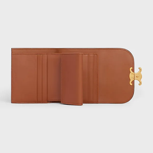 Ví Nữ Celine Small Wallet Triomphe In Shiny Smooth Lambskin 10D783BZG.04LU Màu Nâu - Túi xách - Vua Hàng Hiệu