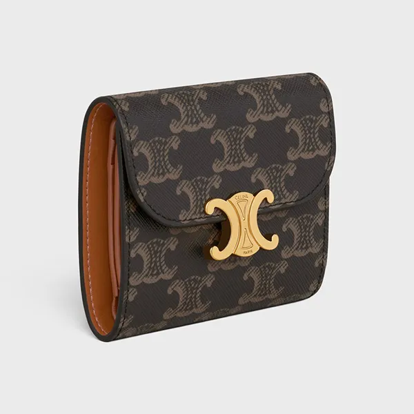 Ví Nữ Celine Small Wallet Triomphe In Triomphe Canvas 10D782CQH.04LU Màu Nâu Đen - Túi xách - Vua Hàng Hiệu
