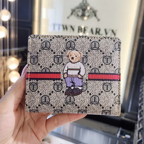 Ví Gập Nữ TTWN BEAR TT2207 TT2402 Xám Lưới Sọc Đỏ