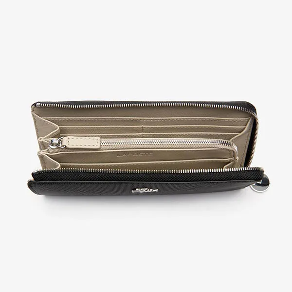 Ví Nữ Lacoste Daily Classic Coated Piqué Canvas 10 Card Zip Wallet NF2780DC-000 Màu Đen