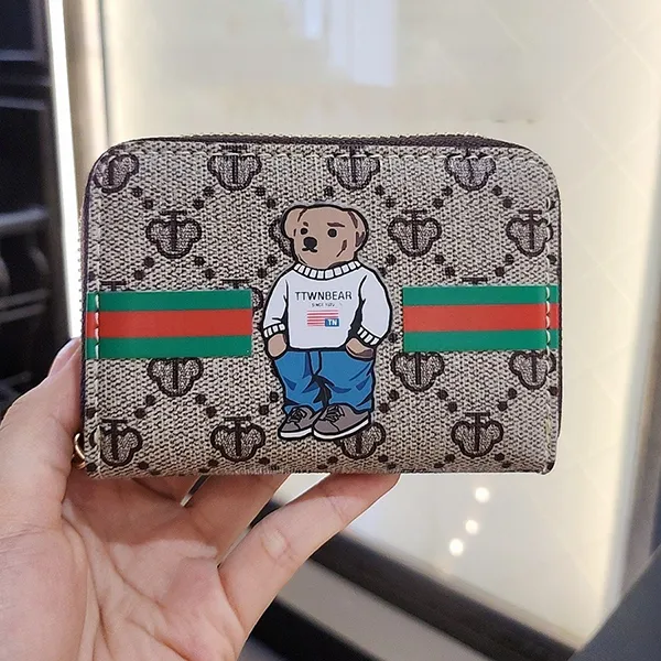 Ví Nữ Đựng Thẻ Mini TTWN BEAR TT2235 Màu Xám Sọc Xanh Đỏ