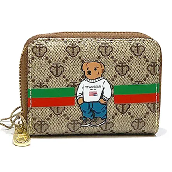 Ví Nữ Đựng Thẻ Mini TTWN BEAR TT2235 Màu Xám Sọc Xanh Đỏ