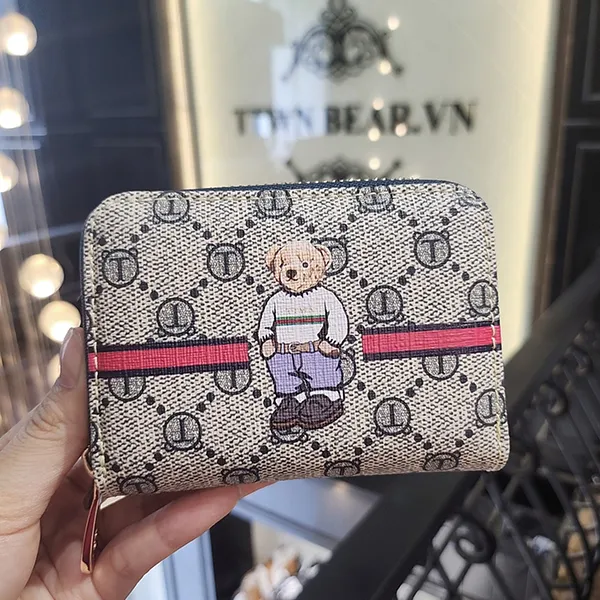 Ví Nữ Đựng Thẻ Mini TTWN BEAR TT2235 TT2403 Xám Lưới Sọc Đỏ