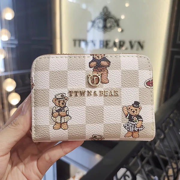 Ví Nữ Đựng Thẻ Mini TTWN BEAR TT2235 TT2408 Caro Màu Ghi Trắng S