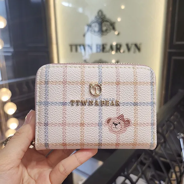 Ví Nữ Đựng Thẻ Mini TTWN BEAR TT2235 TT2408 Màu Trắng Kẻ S