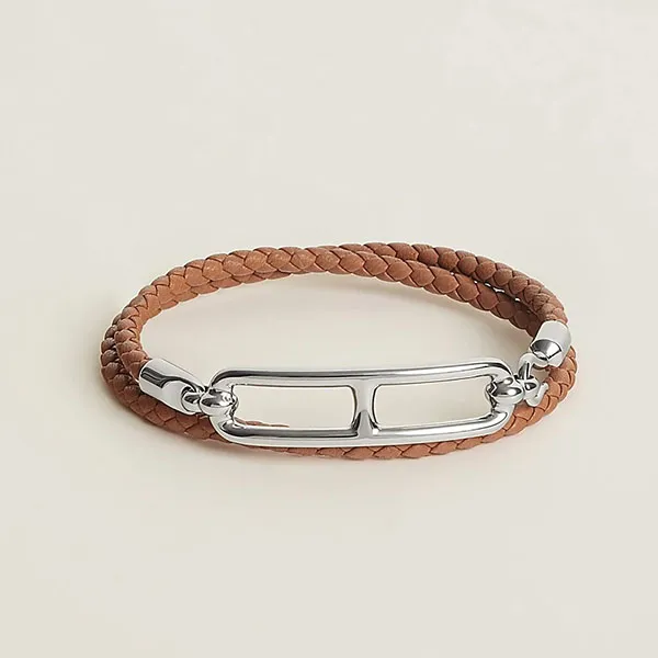 Vòng Đeo Tay Hermès Roulis Double Tour Bracelet Màu Nâu Bạc
