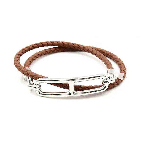 Vòng Đeo Tay Hermès Roulis Double Tour Bracelet Màu Nâu Bạc