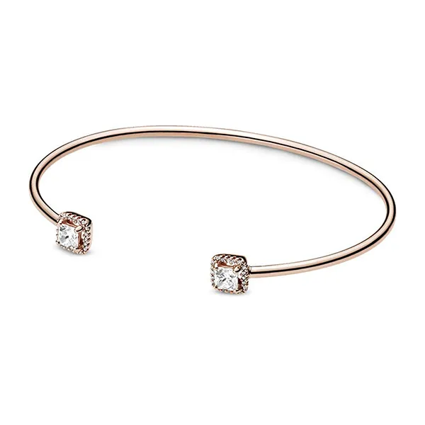 Vòng Đeo Tay Nữ Pandora Rose Square Sparkle Open Bangle 588508C01 Màu Vàng Hồng