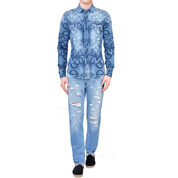 Áo Sơ Mi Nam Dolce & Gabbana D&G Logo Shirt G5EX7DG8CK2W1234 Màu Xanh Denim Size 38