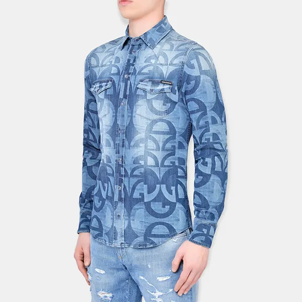 Áo Sơ Mi Nam Dolce & Gabbana D&G Logo Shirt G5EX7DG8CK2W1234 Màu Xanh Denim Size 38