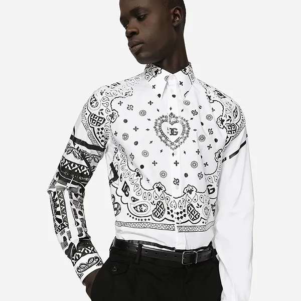 Áo Sơ Mi Nam Dolce & Gabbana D&G Martini-Fit Shirt With Bandanna Print G5IX8TGF101W0800 Màu Trắng Size 37 - Thời trang - Vua Hàng Hiệu