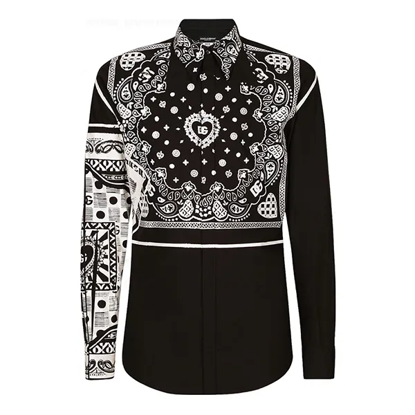 Áo Sơ Mi Nam Dolce & Gabbana D&G Martini-Fit Shirt With Bandanna Print G5JL8TGF102N0000 Màu Đen Trắng Size 38 - Thời trang - Vua Hàng Hiệu
