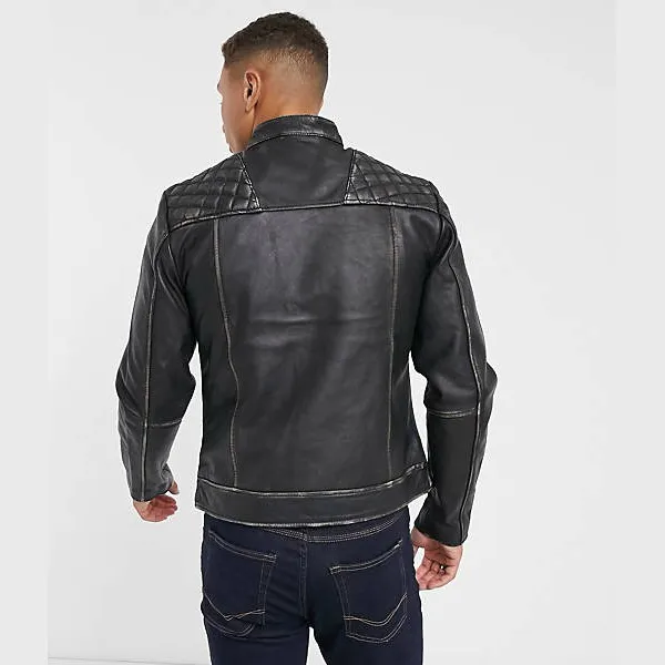 Áo Khoác Da Bolongaro Trevor Harris Leather Biker Jacket Màu Đen Size S