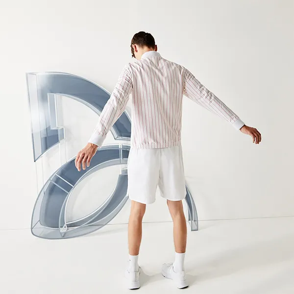 Áo Bomber Lacoste Men's Sport Novak Djokovic Striped Bomber Jacket BH2256 5ML Màu Trắng Kẻ Đỏ Size 50