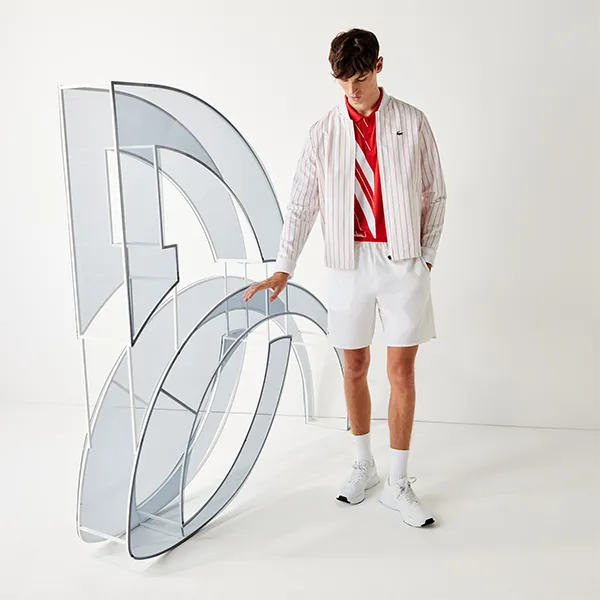 Áo Bomber Lacoste Men's Sport Novak Djokovic Striped Bomber Jacket BH2256 5ML Màu Trắng Kẻ Đỏ Size 50