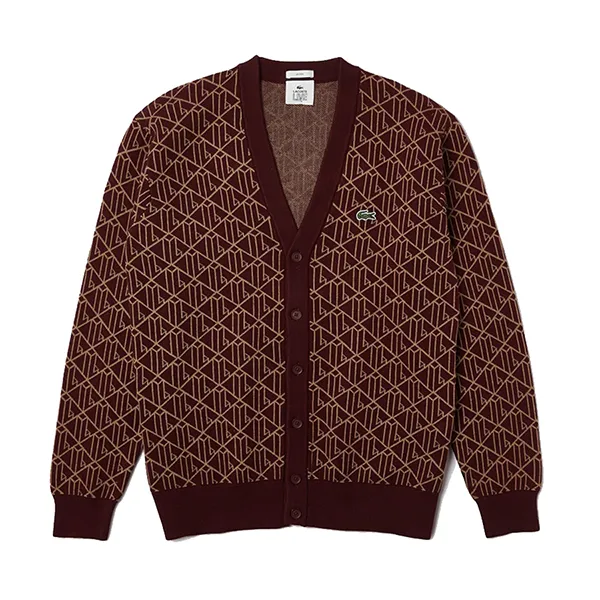 Áo Cardigan Lacoste Jacquard Monogram Patterned AH6825 Màu Đỏ Mận Size S - Thời trang - Vua Hàng Hiệu